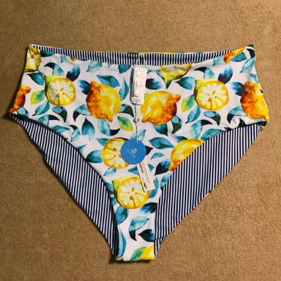 New! Cupshe Swimsuit Bottoms Sz‎ 3XL Lemons Tropical High Waist Reversible (C) - Picture 1 of 8